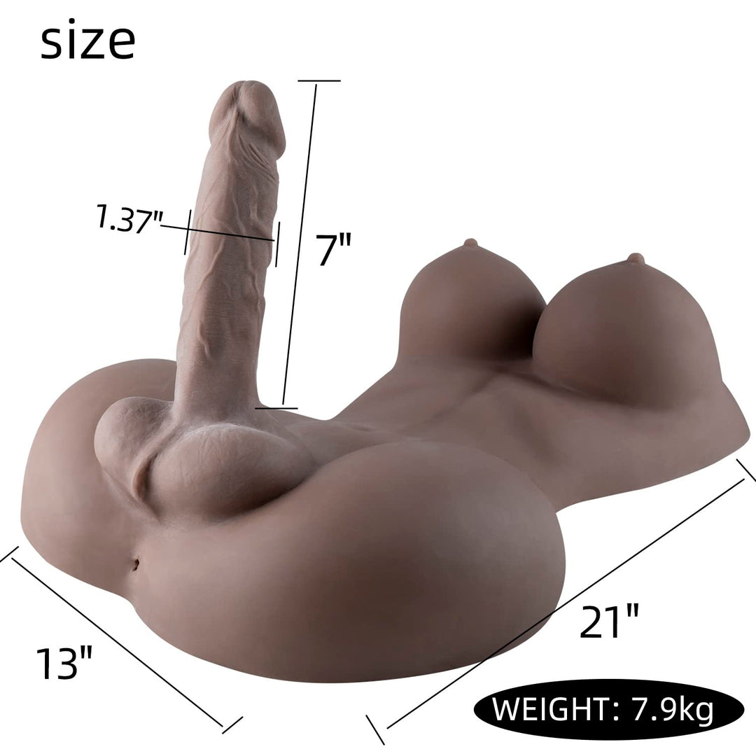 Trans Sex Doll Torso with 7" Penis and Anus - Black - 18 LB Spartan Lover